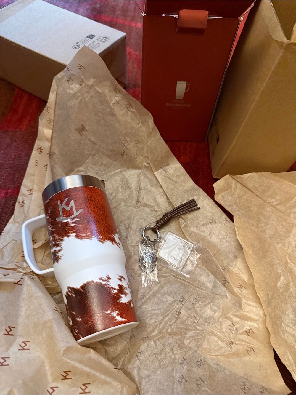 Stanley White and Brown Cowhide-rodeo Kacey musgraves Mug with Handle 16 oz - Picture 2 of 10